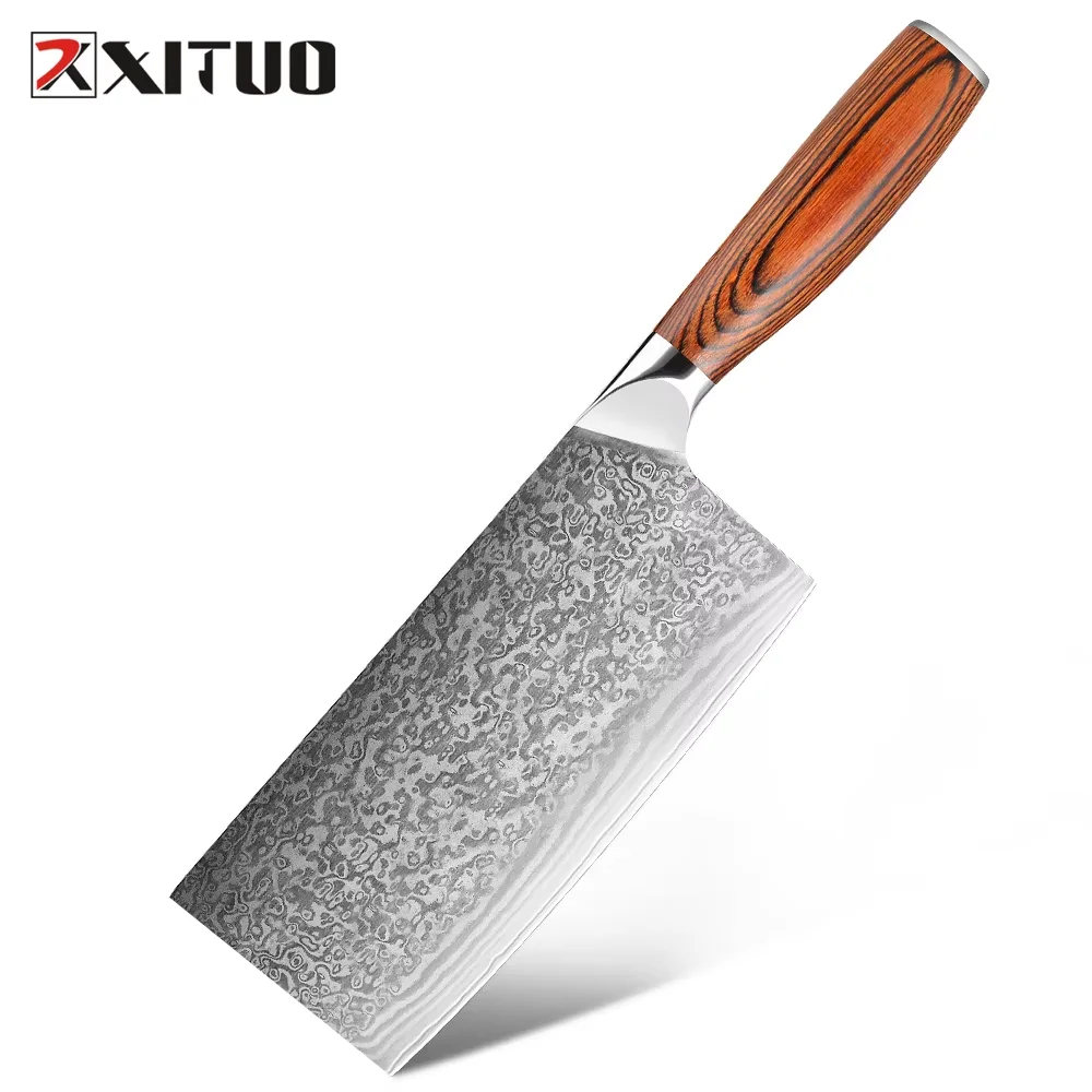 XITUO Chef Knife Chinese Cleaver Kitchen Vegetable Knife Superior Class 7-inch Damascus Stainless Steel Knife Cooking Knives