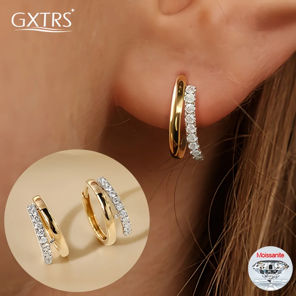 

GXTRS GRA Certified Moissanite Hoop Earrings Women S925 Silver Fashion Diamond Ear Stud Wedding Gifts 18K Plated No Fade Jewelry