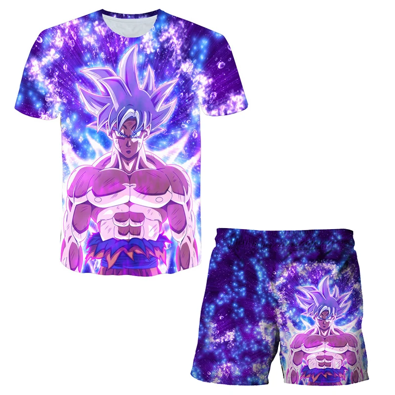 Men's Summer Dragon Ball Children's Goku Vegeta Clothing Set T-shirt + Shorts 2-piece Children's Clothing Set 4-14 Years Old