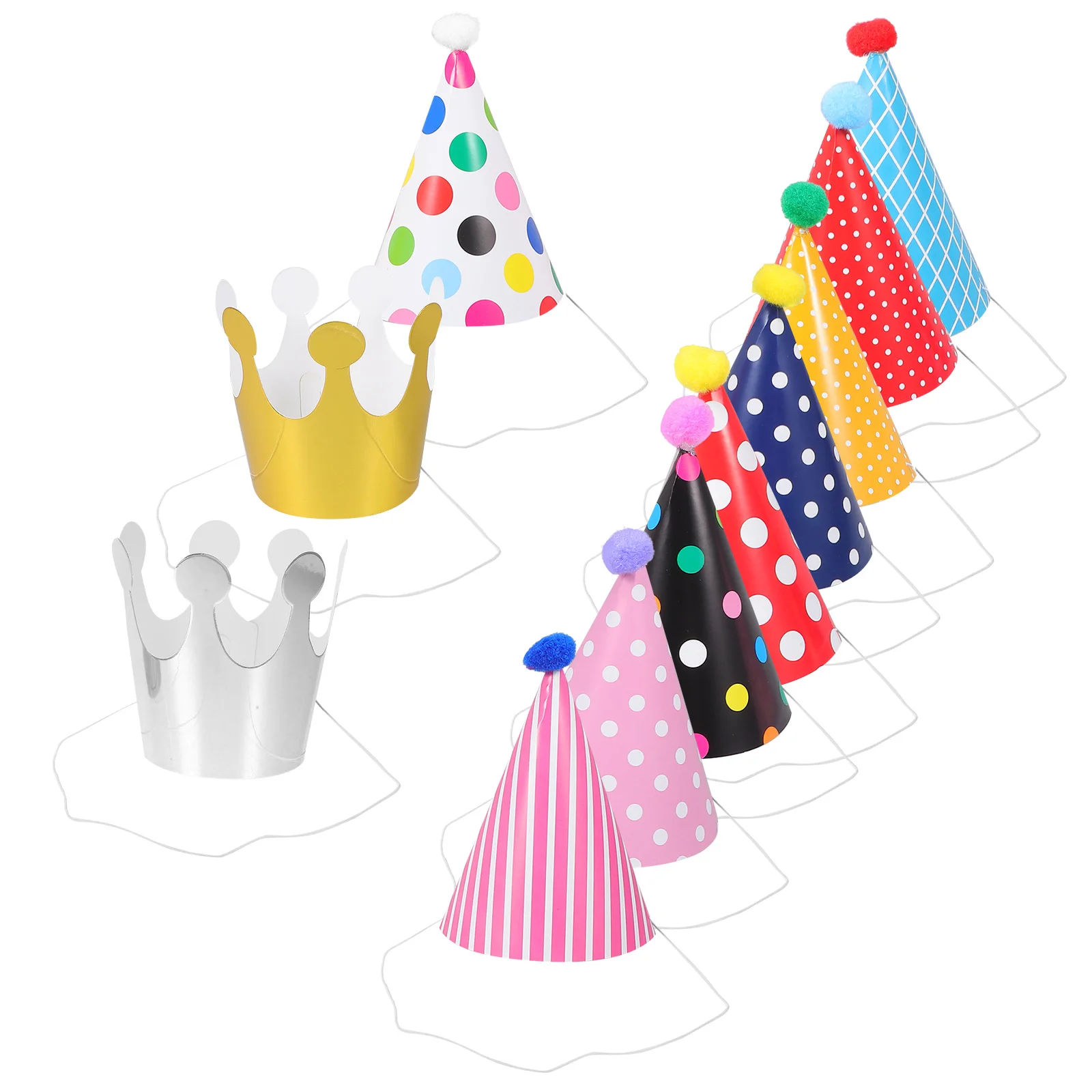 

44Pcs Kids Birthday Party Hats Polka Dot Crown Paper Cone Hats Colorful Lightweight Headwear Photo Booth Props Fun Birthday