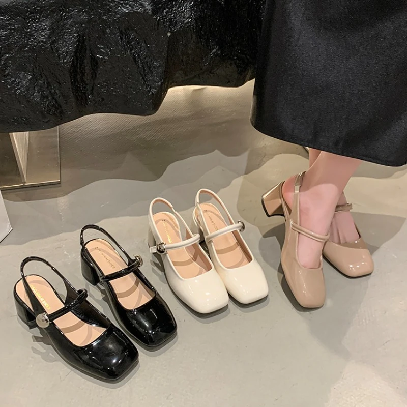 

Summer Cover Toe Women Sandals Fashion Thick Heels Stripper Party Dress Shoes Ladies Elegant Office Ladies Slingbacks Pumps