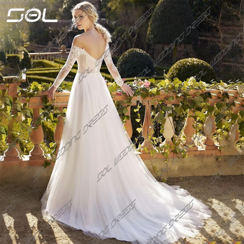 SOL elegante abito da sposa a maniche lunghe con scollo a cuore BOHO Appliques Backless a-line abiti da sposa lunghi fino al pavimento Sexy su misura