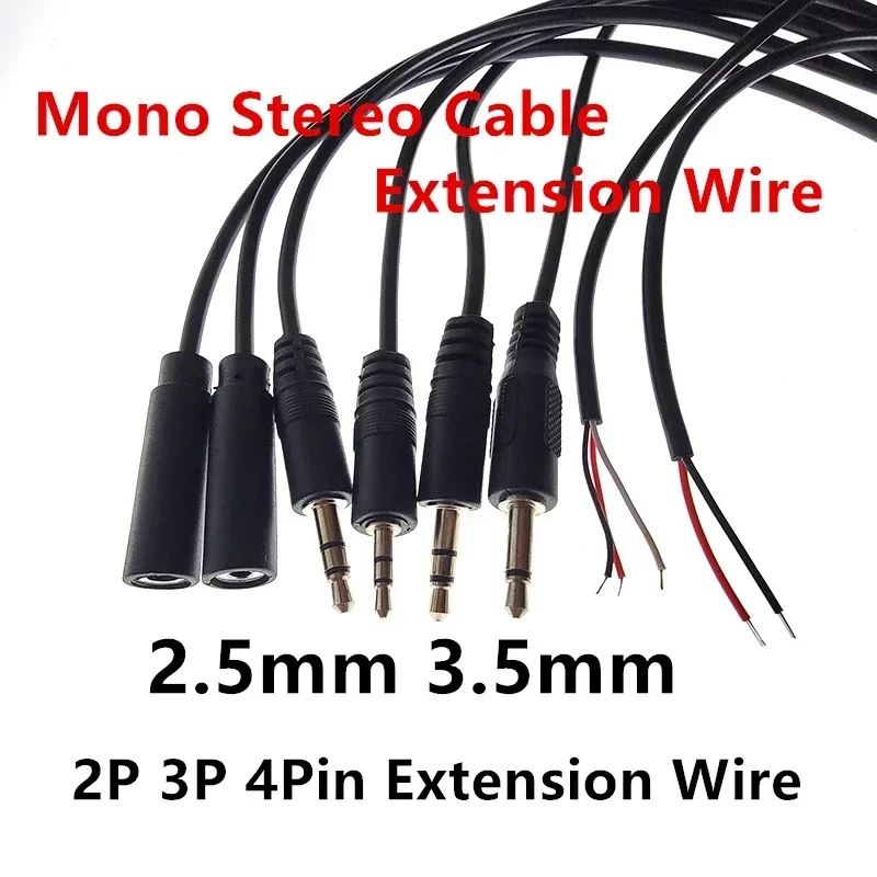 1/5Pcs 2.5mm 3.5mm Mono Stereo Cable Plug Jack Connector Male Female 2P 3P 4Pin Extension Wire DIY Audio Microphone Repair Cable