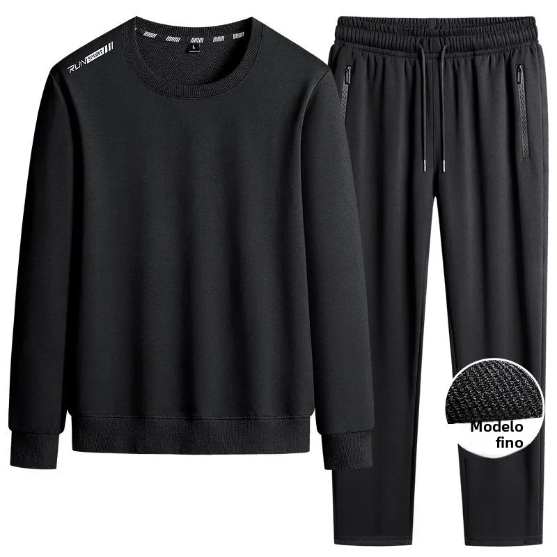 spring-autumn-cotton-sportswear-men's-casual-running-round-neck-sweatshirt-set-winter-thickened-fleece-two-piece-set