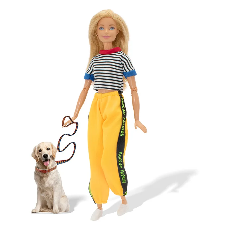 Freizeit sporta nzug Stil für Barbie Puppe Kleidung Weste Hosen Mädchen Zubehör Spielzeug für Kinder bjd Trainings anzug kurz ärmelig