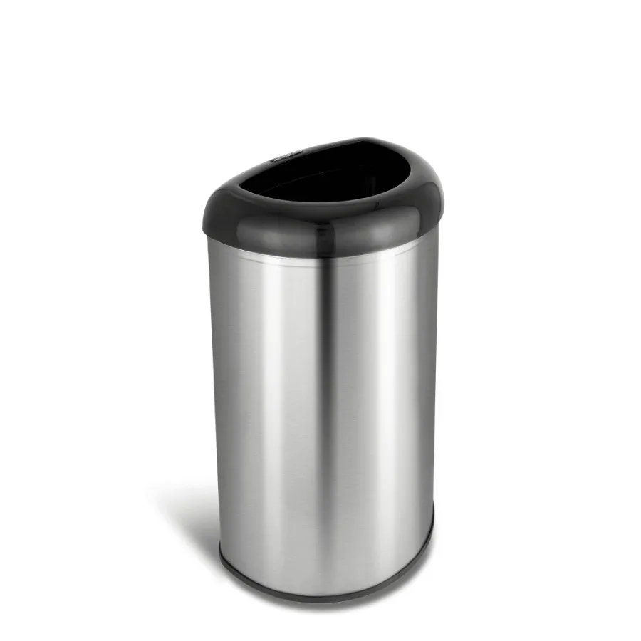 

Open-Top Kitchen Trash Can 13 Gallon Stainless Steel Hands-Free Waste Bin Silver and Black