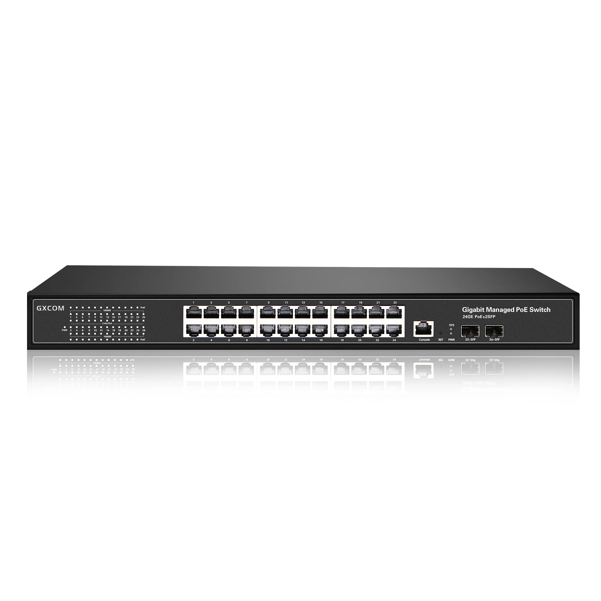 24 Port Gigabit Managed PoE Switch with 2 SFP, VLAN QoS IGMP Rackmount 802.3af/at PoE+ Ethernet Switch for IP Camera