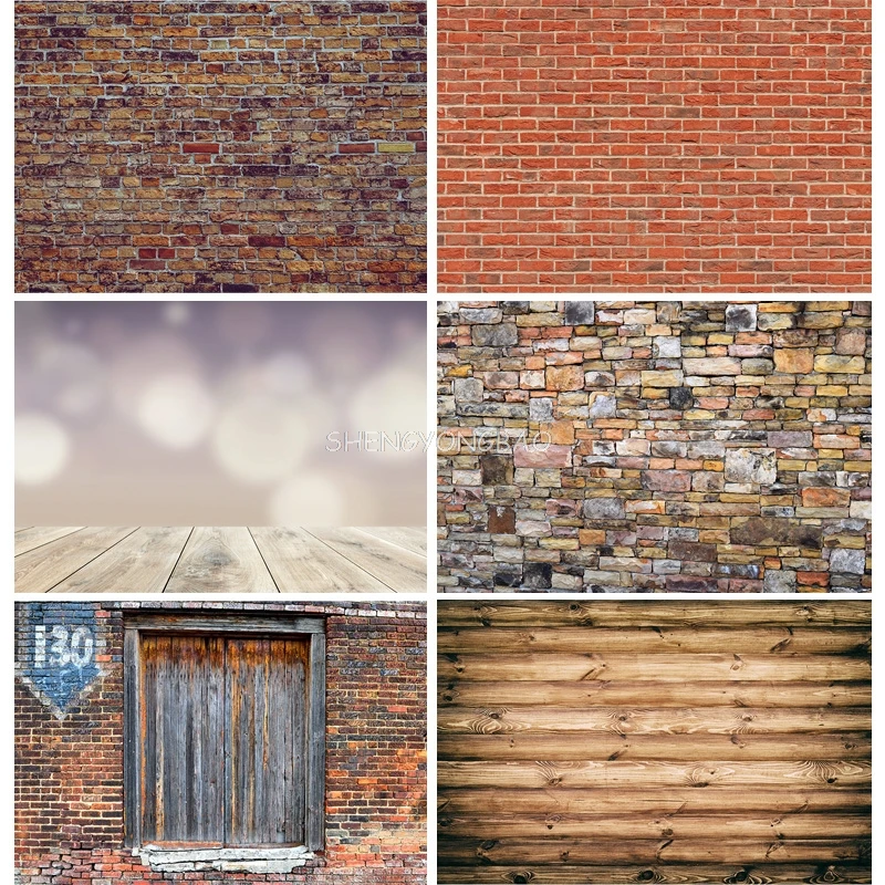 

Vinyl Custom Photo Backdrops Wood Board Brick Wall Vintage Photography Background For Studio Shoot Photocall 21902XZM-04