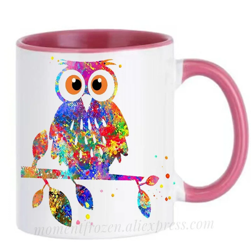 Watercolor Owl Mugs Cute Nursery Art Cups Tea Coffee Mugen Children Kids Gifts Home Decal Drinkware Tableware Coffeeware Teaware