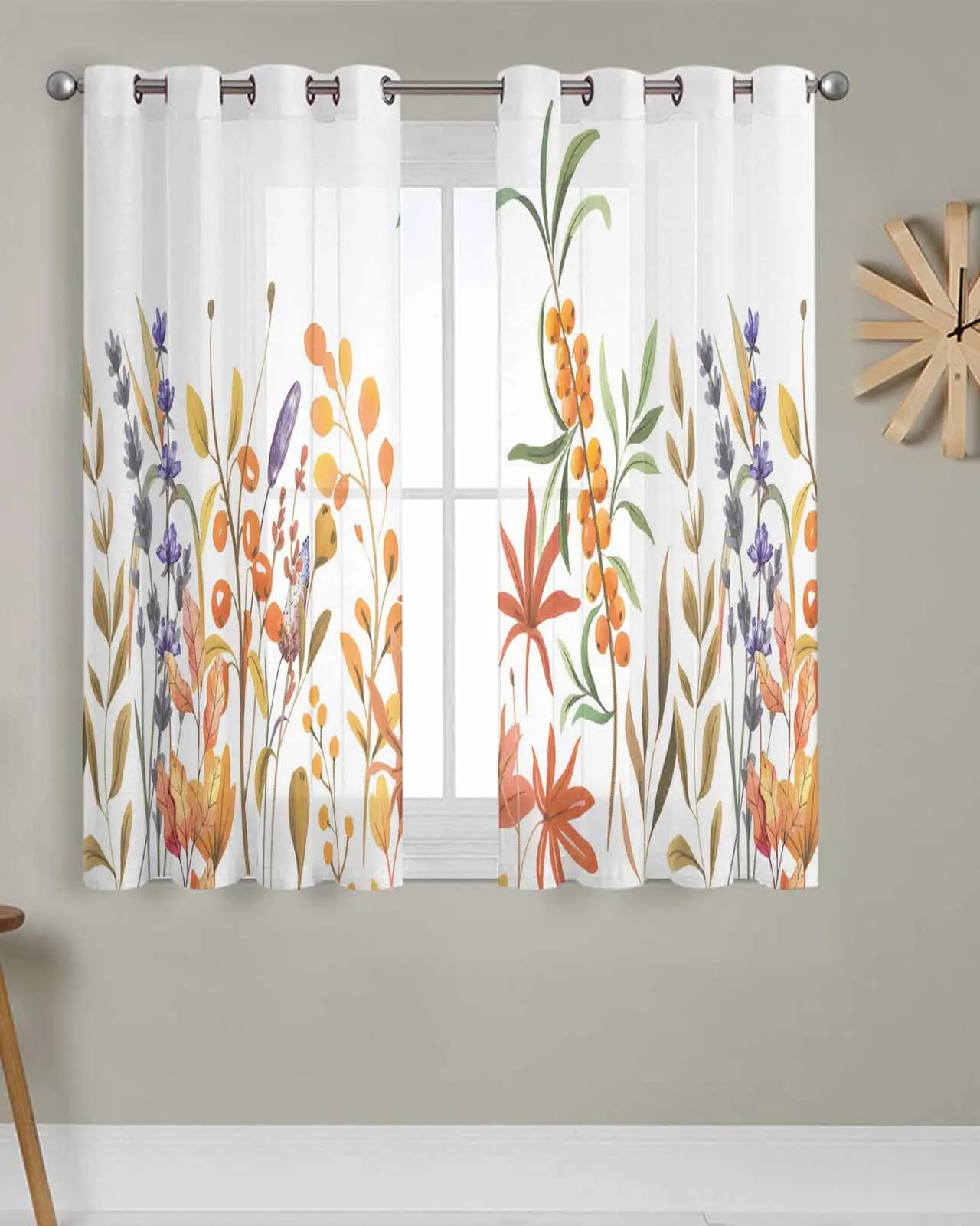 

Tulle Window Curtains Autumn Pastoral Plant Harvest for Living Room Bedroom Transparent Chiffon Sheer Voile Window Curtain