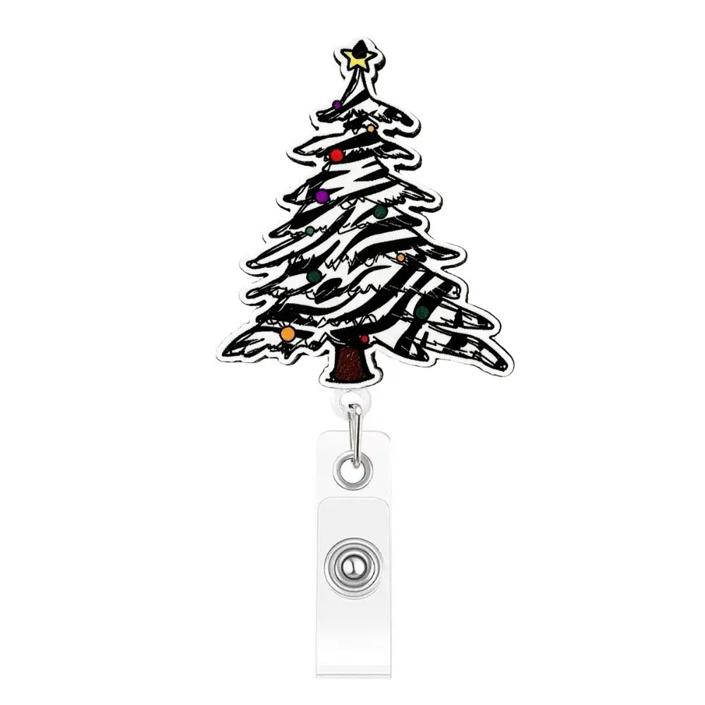 Pink Santa Christmas Badge Holder Christmas Tree Reindeer Badge Reel Sturdy Glitter Acrylic Retractable Badge Reel Hospitals