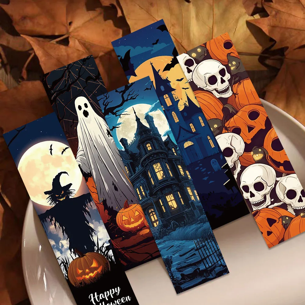 30pcs Halloween Bookmarks Reading Books Labeling Paper Cards Students Creative Holiday Gifts Decorating Pages Labeling Bookmarks