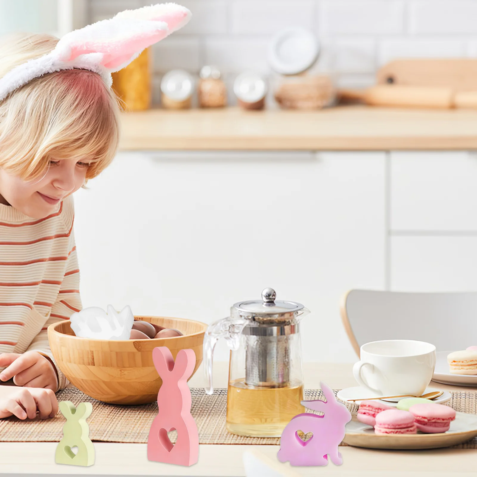 3-delige liefdesvorm Pasen chocoladetaart Mini koekjesvormers Bunny hartvormig food grade siliconen herbruikbaar bakken