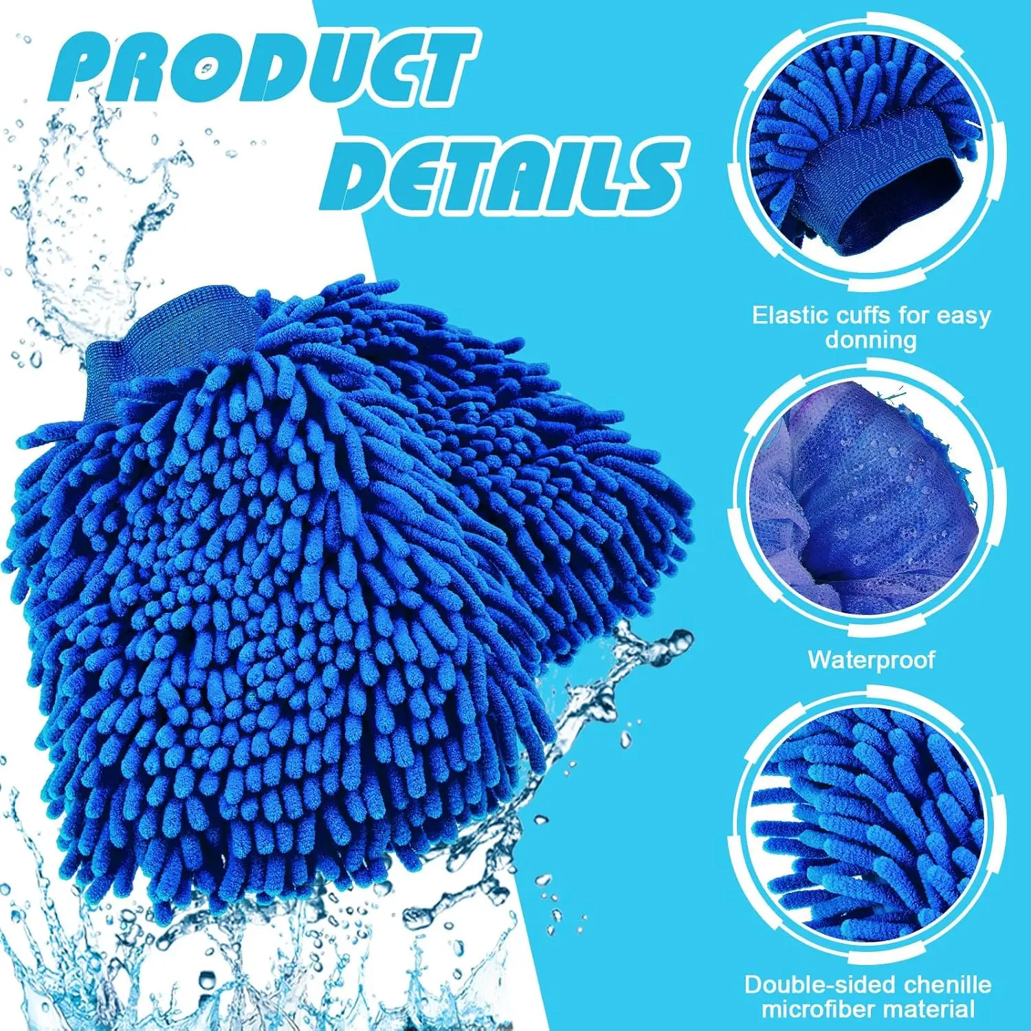Microfiber Car Wash Mitt Double Sided Chenille Auto Gloves Ultra Absorbent Wash Car Sponge Scratch Free Microfiber Car Cleaning
