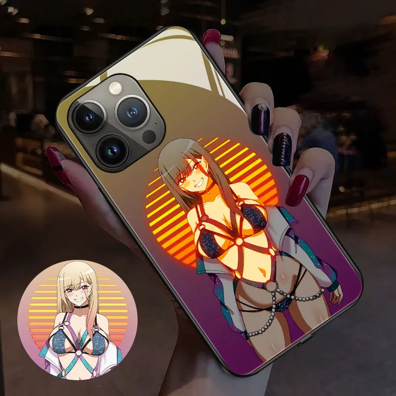 Anime Sexy Girl Luminous Cell Phone Calls Come Case For Iphone 15 14 plus 13 12 11 Pro Max Mini XS XR X voice led Lights Glowing