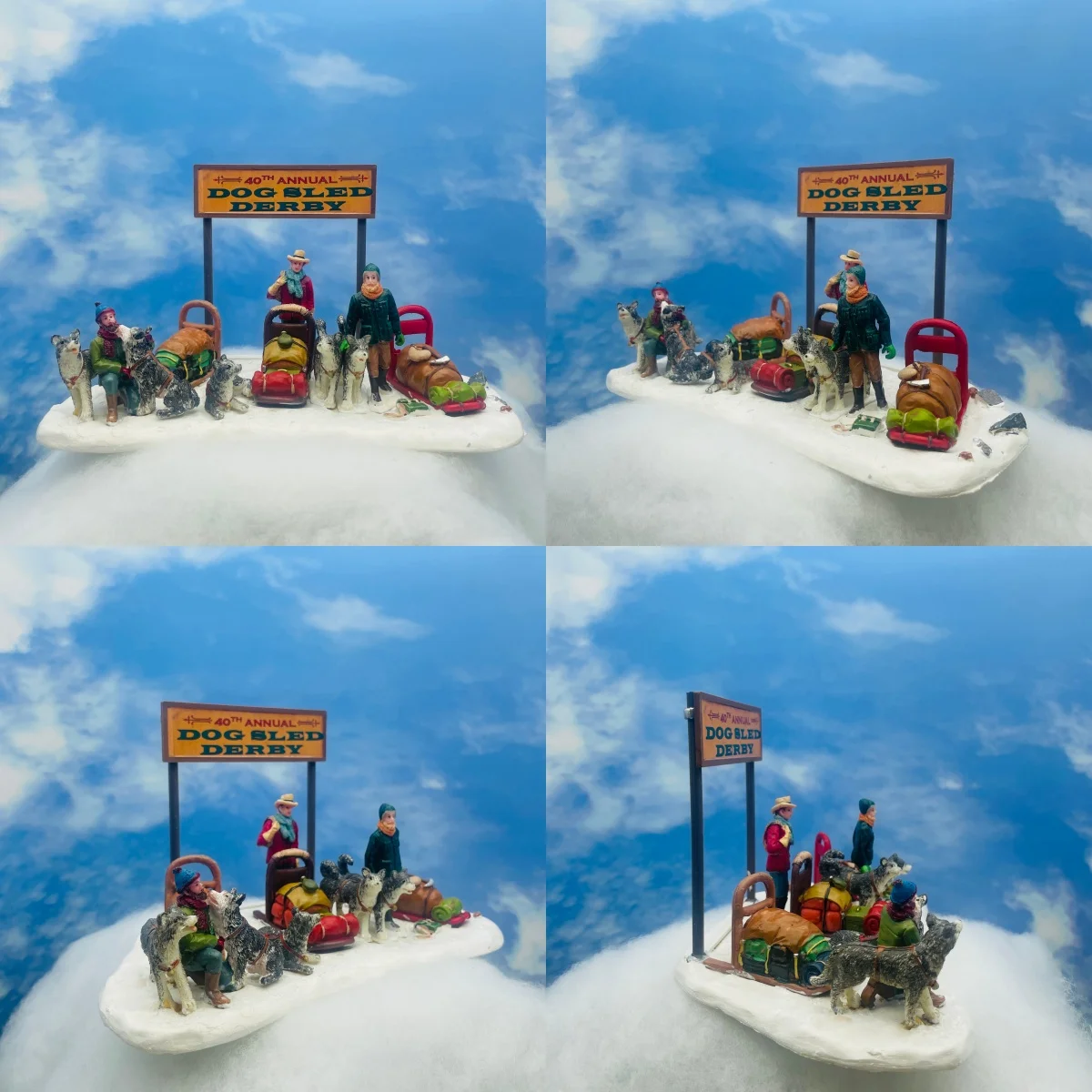 Dog Sled Race Miniature Figurine Winter Scenery Model Sand Table Ornament Home Desktop Decor Festival Decoration