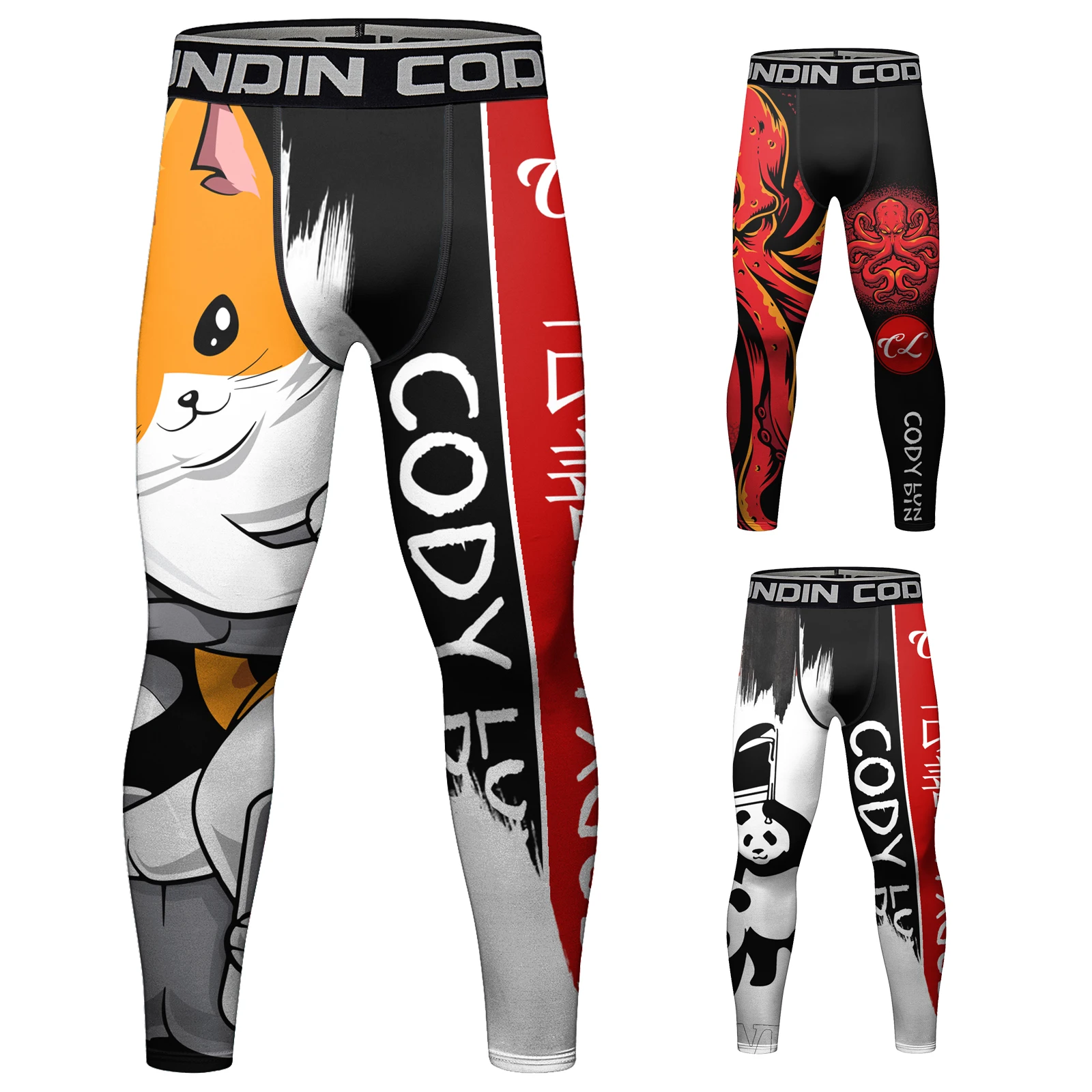 Cody Lundin Male Digital Printing Cycling Training Kickboxing Pants Customized Skinny Fitness Bodybuilding BJJ MMA Fightwears