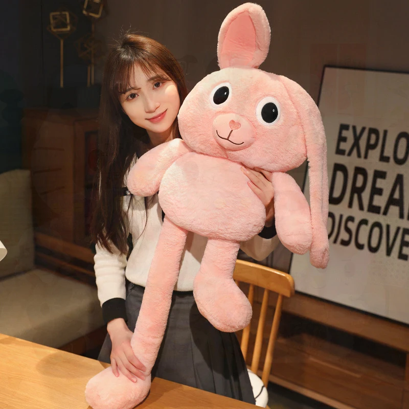 Stretchable Pink Rabbit Plush Doll, Pullable Long Ears & Legs Bunny Stuffed Toy, Soft Plushie, Funny Novelty Gift for Kids