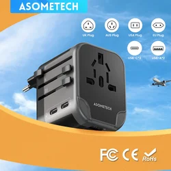 5 in 1 Universal Travel Adapter International Power Plug with 2 USB-C 2 USB-A Worldwide Wall Charger for USA EU UK AUS Plug
