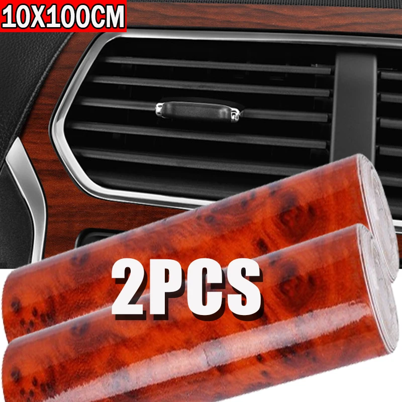 10*100cm Wood Grain Stickers Auto Body Styling Decor Textured DIY Film Car Interior Accessory Decoration Stickers Decal Wrap PVC