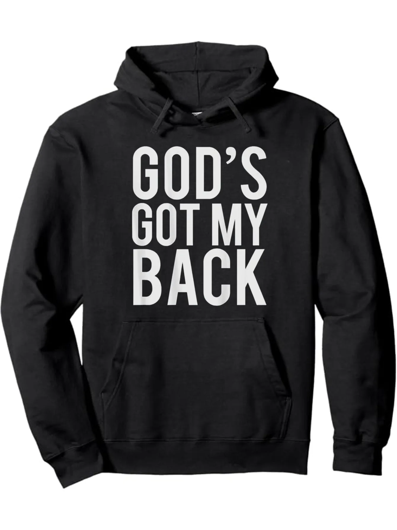 

Men's Christian Faith Hooded Sweater with "GOD'S GET MY BACK" - Warm Loose Pullover, Kangaroo Pocket and Drawstring