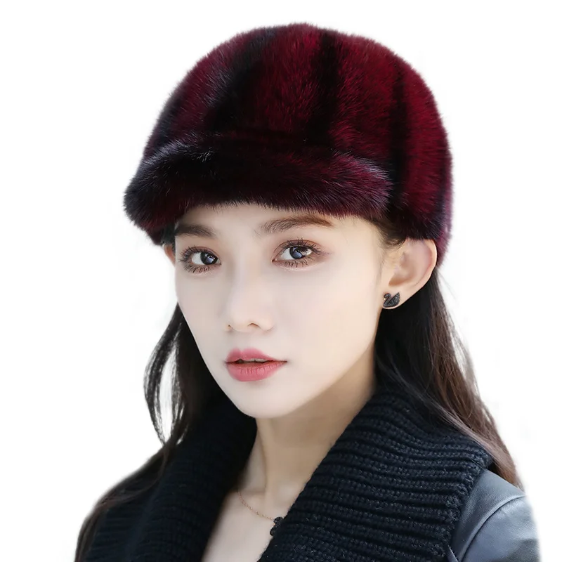 Real Mink Fur Hat Winter Women Keep Warm 100% Genuine Mink Fur Hats Natural Quality Female Fashion Mink Fur Cap Lady Outdoor Cap