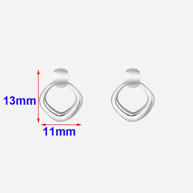 Real 925 Sterling Silver Matte Brushed Geometric Stud Earrings For Women Classic Fine Jewelry Minimalist Accessories