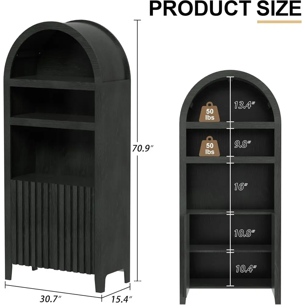 5-Tier Black Arched Cabinet for Living Room and Kitchen Storage