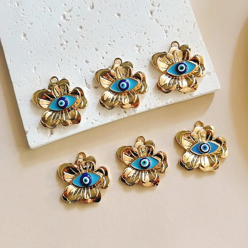 6 шт., нерегулярная форма цветка, синие подвески от сглаза, винтажные серьги с голубыми глазами, ожерелье, кулон, сделай сам, женские ювелирные аксессуары