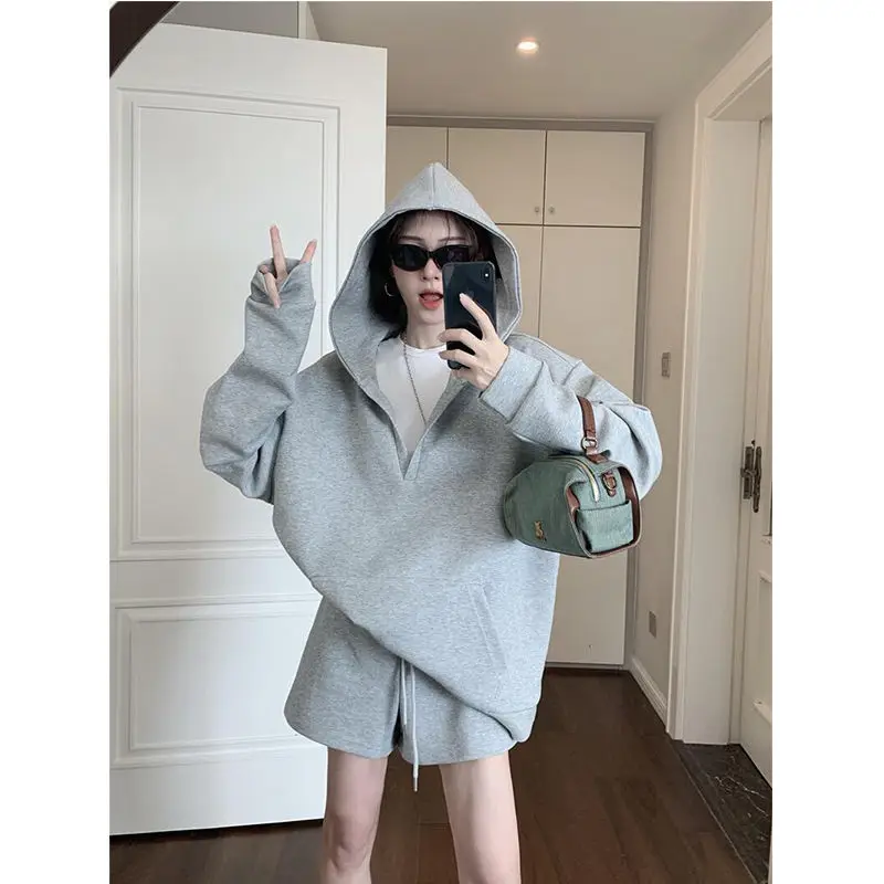 

Женские толстовки оверсайз с капюшоном, красивые молетомные темпераментные сращивания, расслабленная подкладка, круглый воротник в корейском стиле, женские манжеты премиум-класса