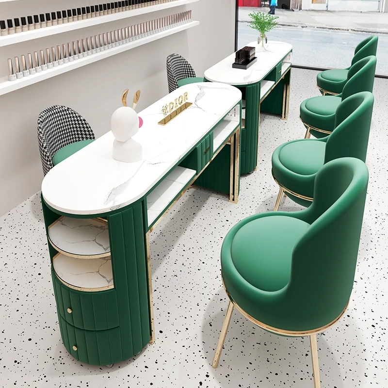 Modern Design Beauty Shop Furniture Double Manicure Table And Chair Sets Luxury Nail Table Manicure Desk With Dust Collector