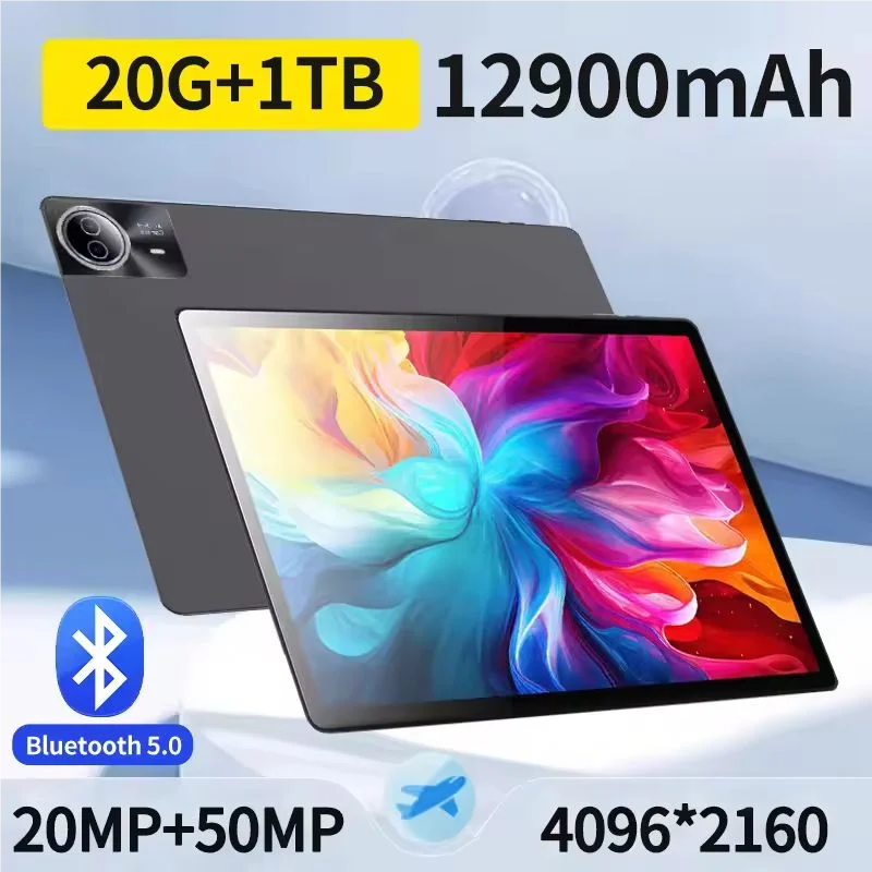 جهاز لوحي Android Tablet مقاس 14 بوصة إصدار عالمي 2025 - ذاكرة وصول عشوائي 20 جيجابايت، وذاكرة قراءة فقط 1 تيرابايت، وشريحتين 5 جيجا/واي فاي، و12900 مللي أمبير في الساعة ومعالج 10 النواة
