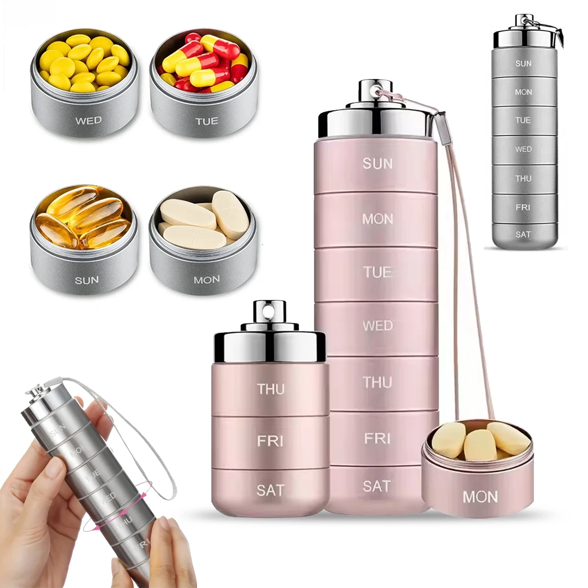 

Portable Waterproof Aluminium Alloy 7 Days Medicine Pillboxes Travel Pill Organizer Carry-on First Aid Kit Medicine Pill's Box