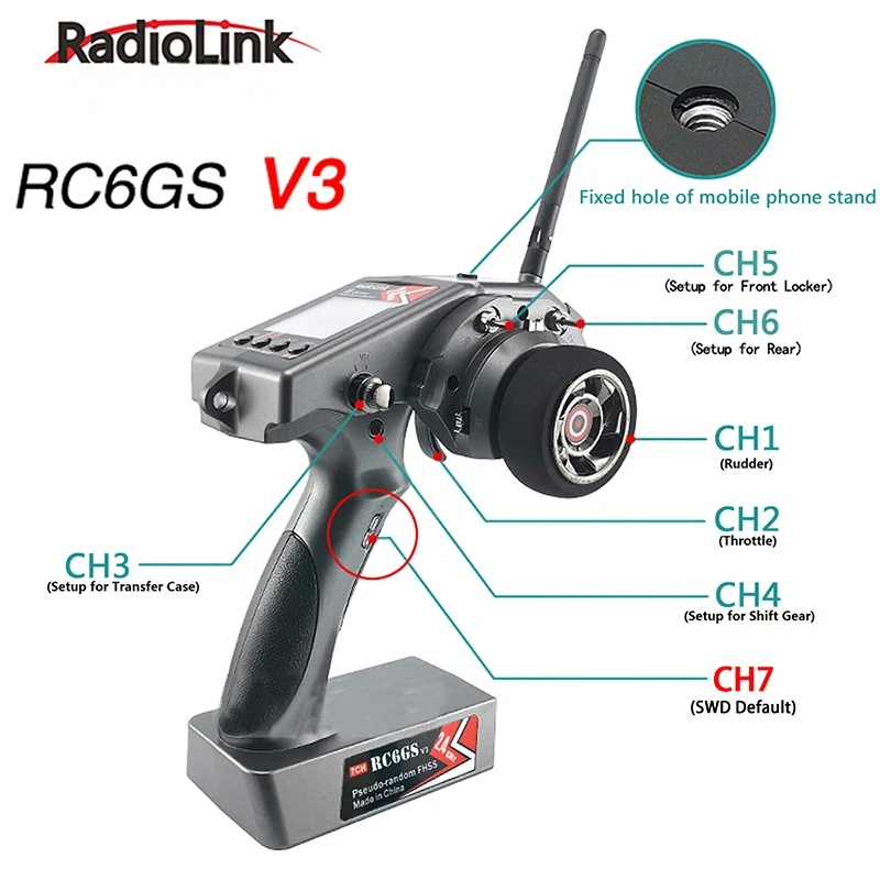 

Radiolink RC6GS V3 2.4G 7CH Radio Transmitter Remote Controller with R7FG Receiver Gyro Telemetry for RC Car /Boat /ship