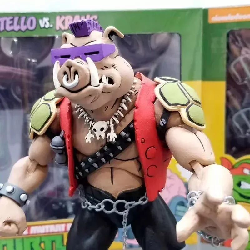 Neca triturador michelangelo pé solda donatello krang figura bebop rocksteady tartaruga figura ação estatueta brinquedo 2 pçs/set