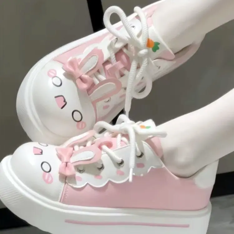 Sweet Girl JK All Match Cute Bow Thick-soled White Shoes for Women Autumn New Lolita Casual Sneakers Cartoon Princess Shoes