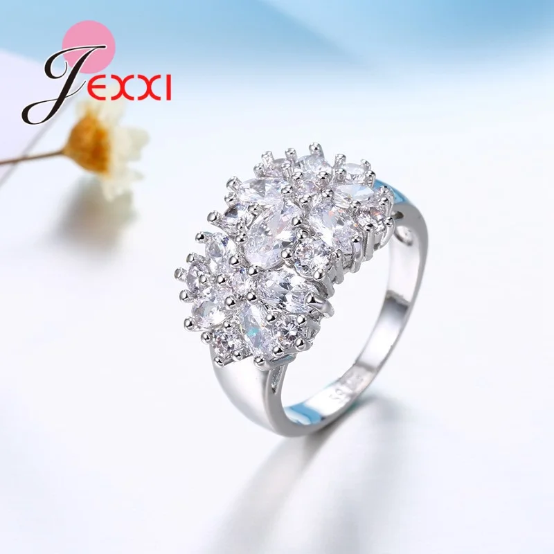 Decoration 925 Sterling Silver Color Sparkling Finger Rings Women Girls Brilliant CZ Crystal Wedding Engagement Ring Jewelry