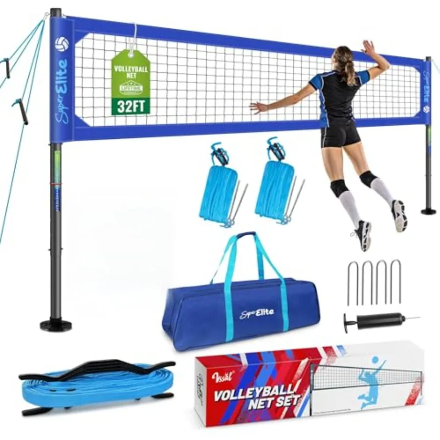 

Professional Volleyball Net Set Heavy Duty Outdoor Backyard Portable with Aluminum Scoring Poles 20ft/32ft Optional Nets System