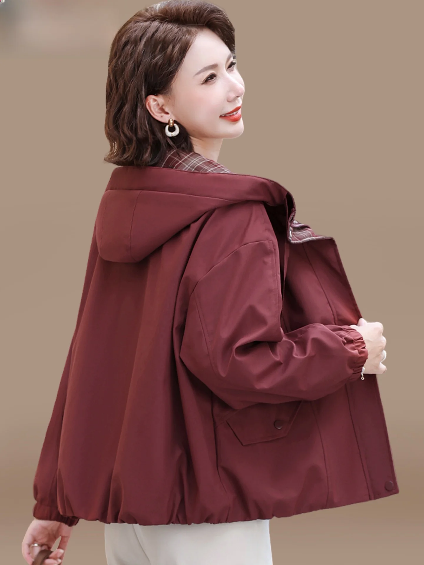 

Casual Hooded Autumn Jaet Women's Red Color Bloage Spring Autumn Coat for orter Mothers Middle Aged And ly