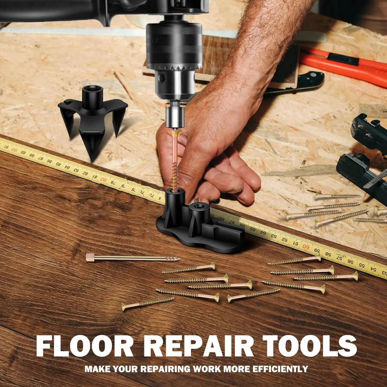 Floor Repair Kit Wood Under Carpet Squeak No More Woodworking Project Supplies with 5 Tools 50 Screws