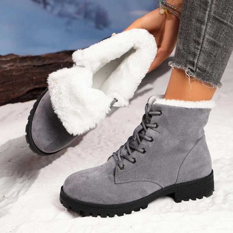 Snow Low Heels Short Boots for Women Platform Ladies Shoes Plush Keep Warm Lace Up Ankle Boots Ladies Fur New Winter Shoes Mujer
