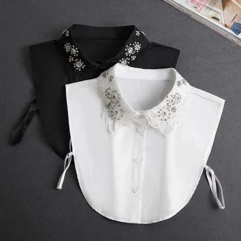 Moda 2022 gravata frontal branco colar falso para mulheres suporte colar destacável falso meninas vintage rendas senhoras blusa falsa colar