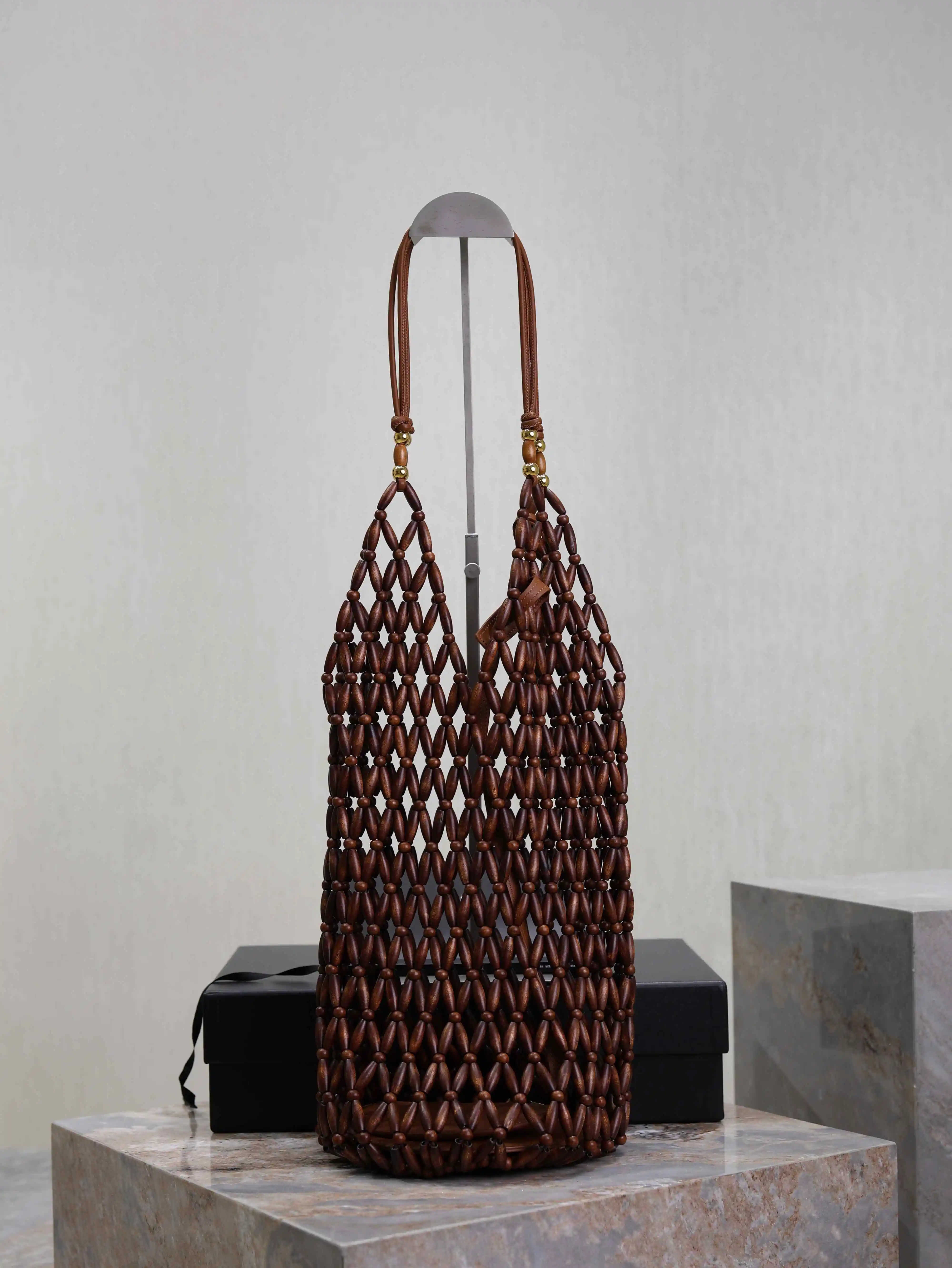 2026 New Retro Wood Bead Beach Tote Bag - Woven Shoulder Bag & Underarm Purse, Casual Versatile