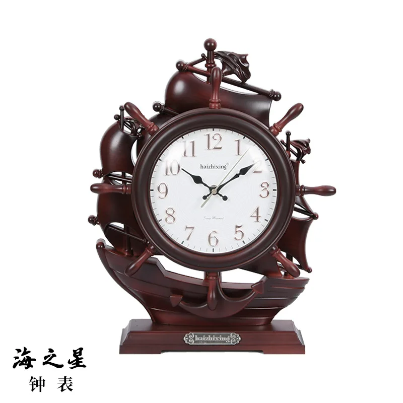 Smooth Sailing Ship Rudder Seat Clock Decoration Furnishing Office Desktop Exquisite Clock Creative Modeling Accurate