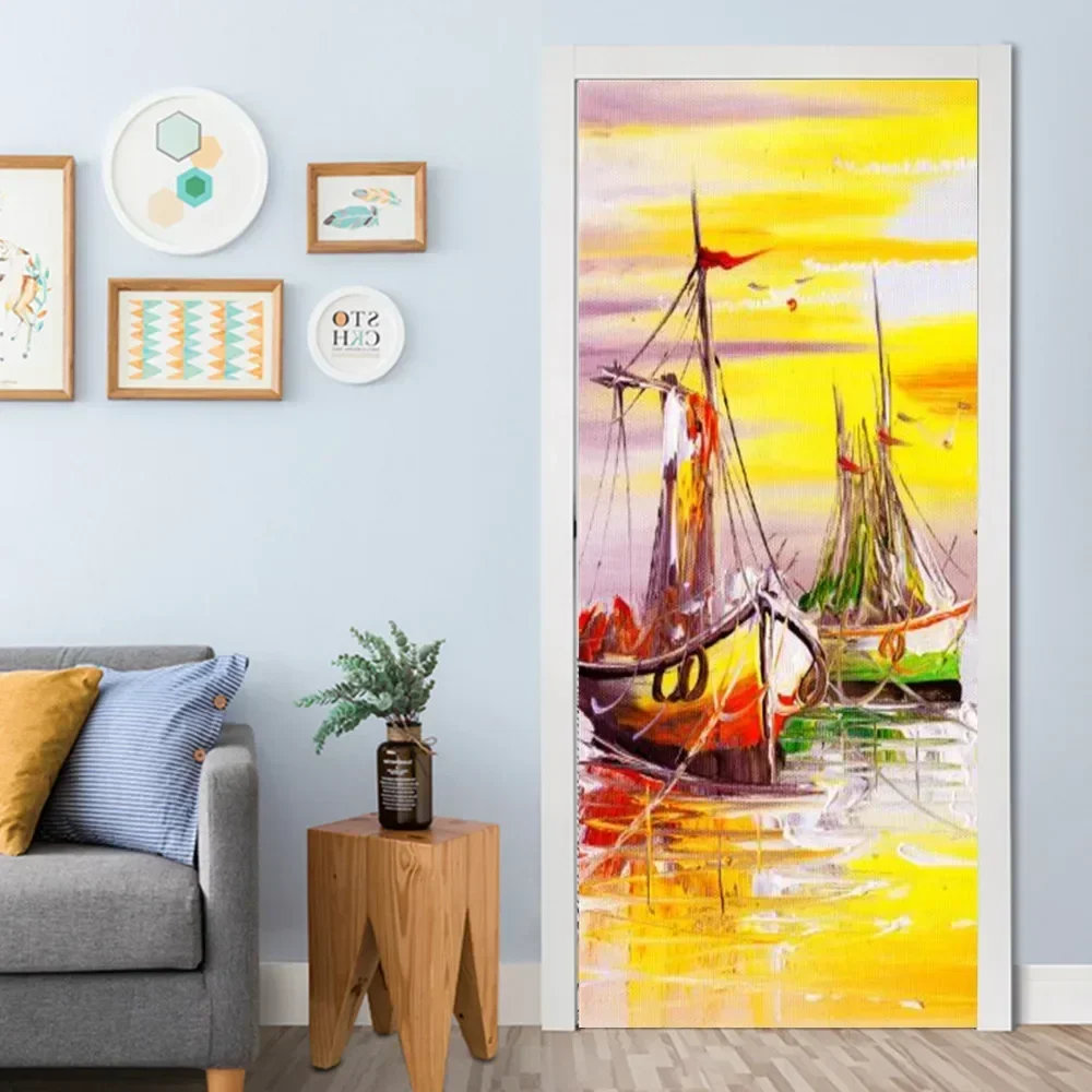 Sailboat Door Sticker Lifebuoy Mimics Wall Sticker Waterproof Living Room Bedroom Paper Self-adhesive Decorative Decal