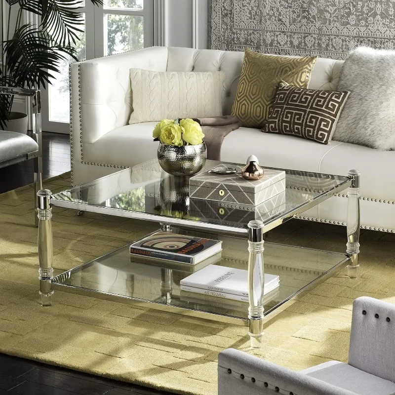 Silver Acrylic Coffee Table,features A Silver Finish Crafted of Acrylic with A Glass Top