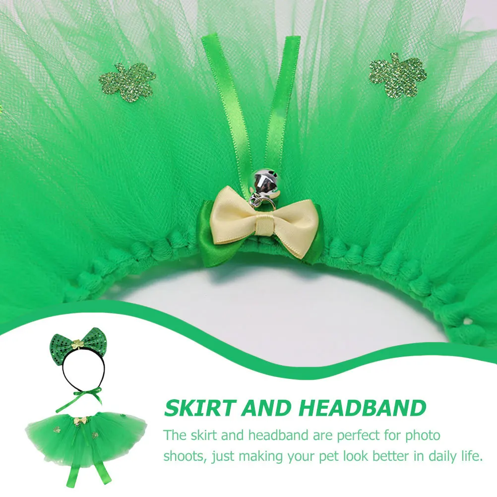 

1Set St Patrick's Day Pet Party Skirt Hairband Set Festival Dress Prop Decorative Accessory Daily Wear Pet Supply