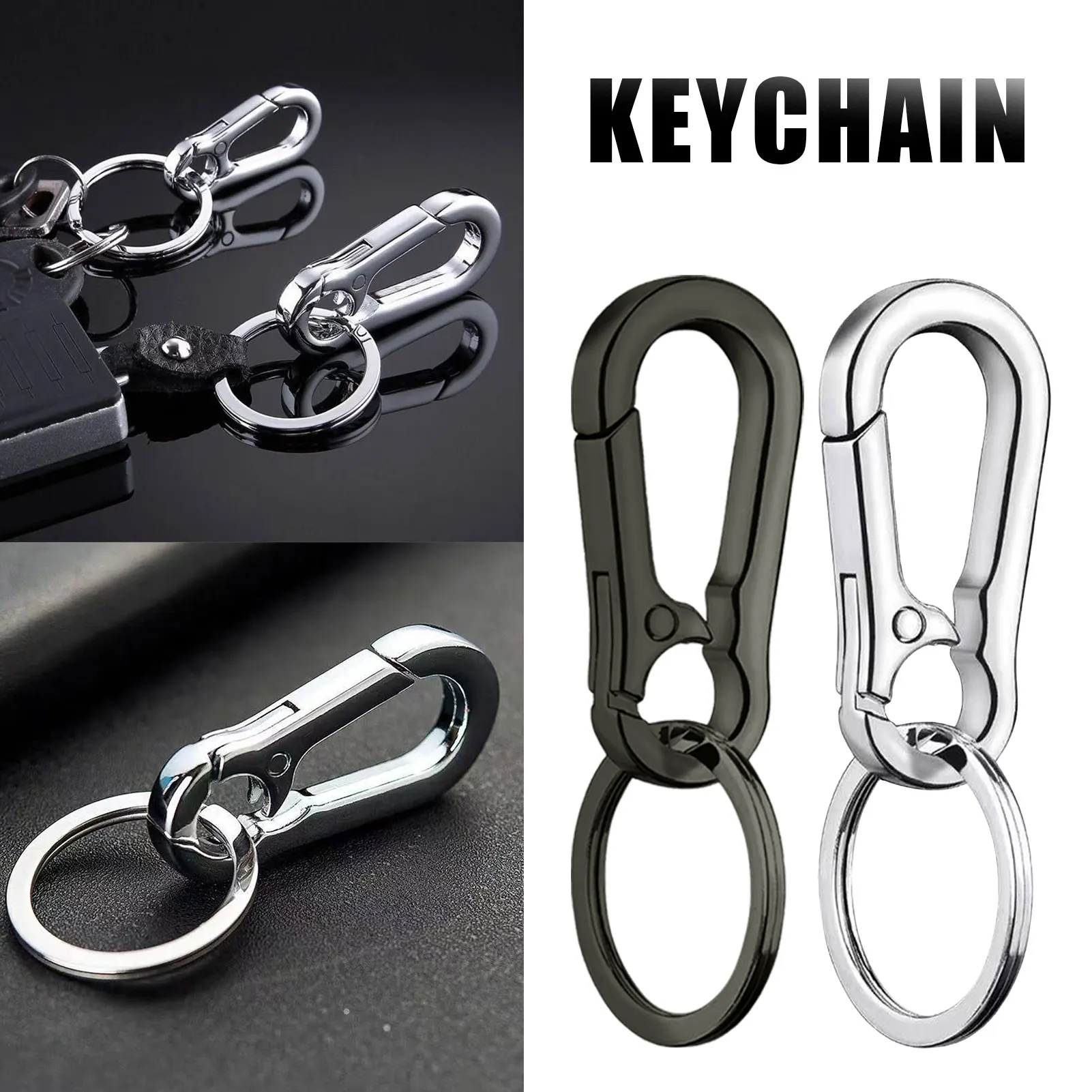 1Pcs Durable Car Keychain One-Piece Molding Lightweight Material Stainless Steel Buckle Hook Outdoor Carabiner Shape Key Ring