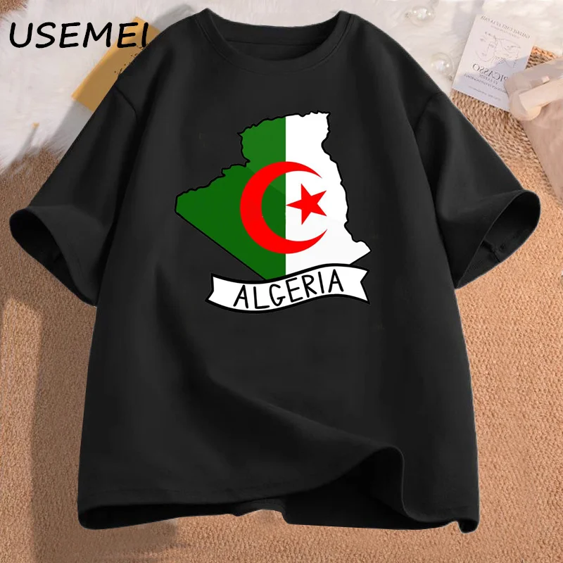 Algeria Flag Map T Shirt Algeria Trip Tee Algerian T-Shirt O Neck Graphic Tees Women Men Cotton Short Sleeve Tshirt Man Clothes