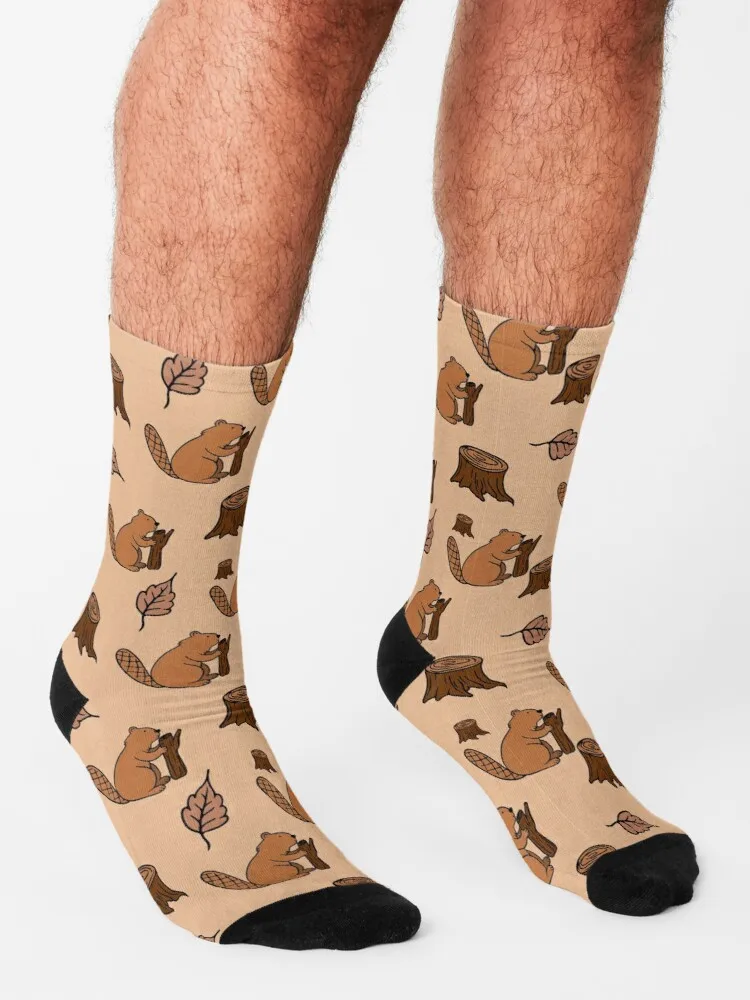 Cute Brown Autumn Beaver Leaf PatternSocks Funny Socks For Men Men Socks